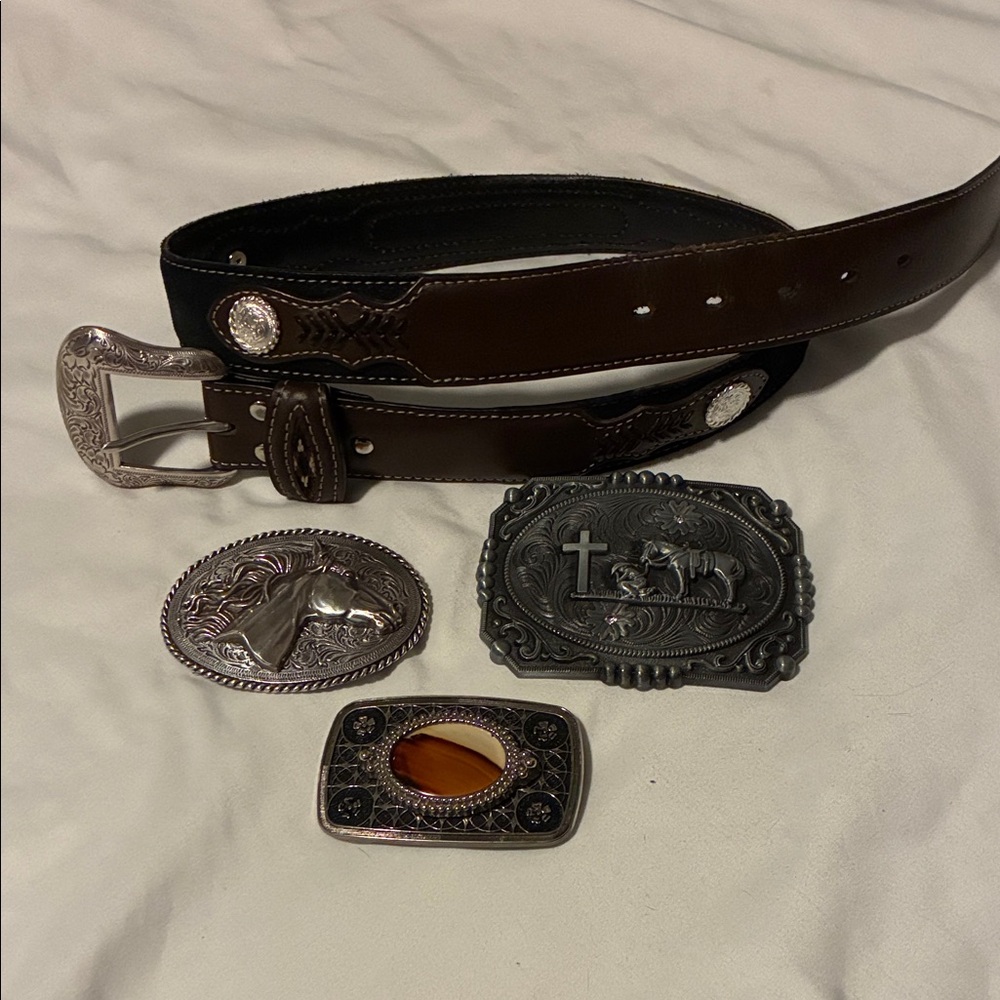 Brown Leather Belt with Silver Buckle